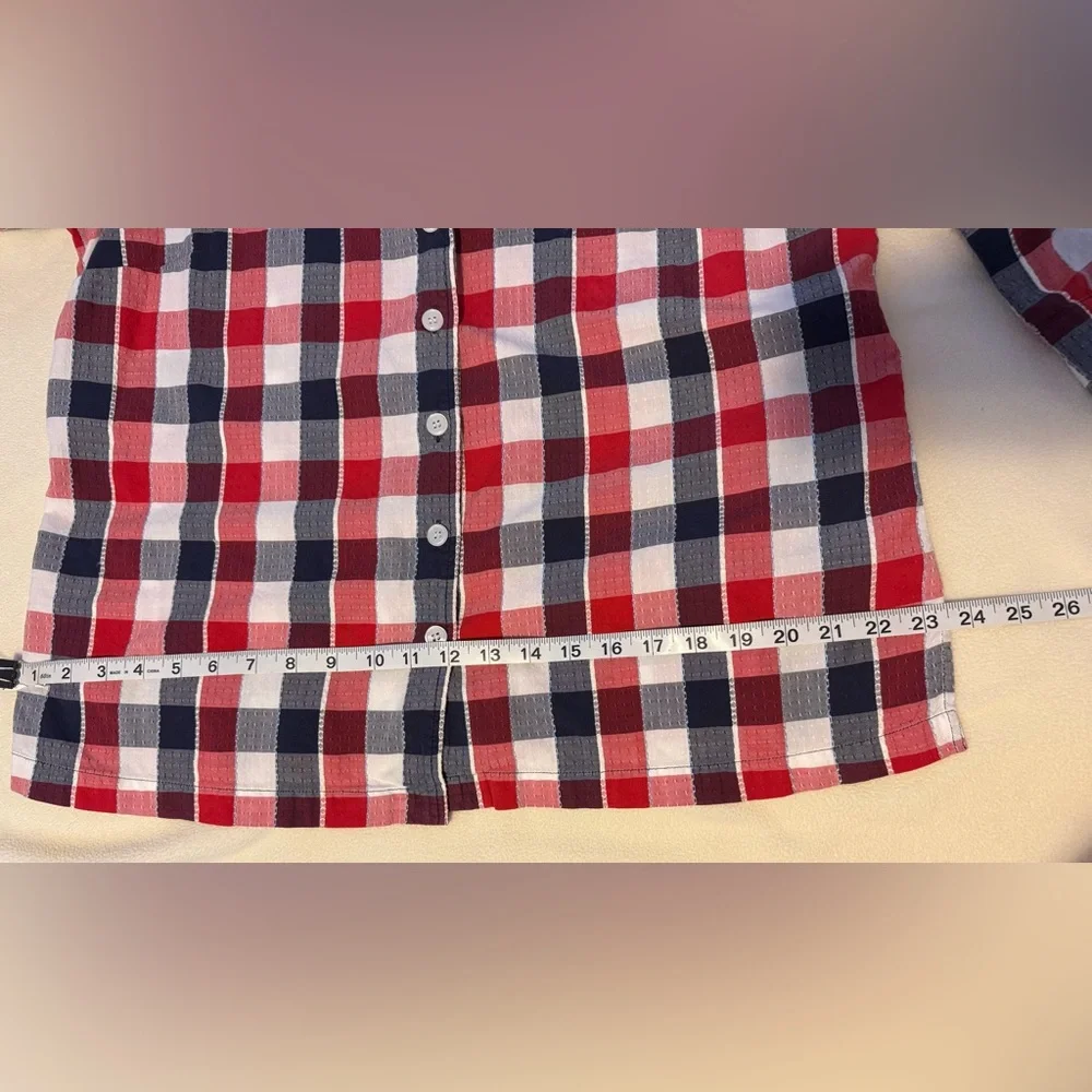 Red/Blue/White Plaid Button-Up Women’s Top sz 1X - Picture 10 of 14